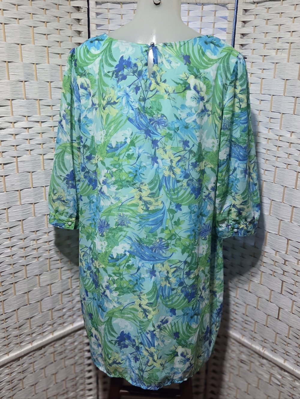 New Direction Aqua Green Floral Shift Dress - Picture 4 of 5
